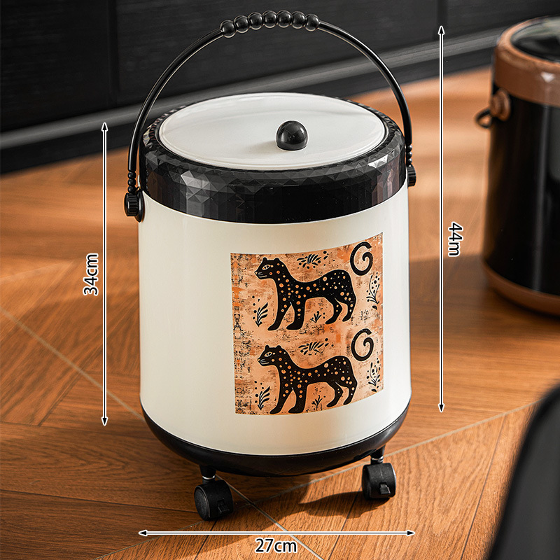 中古风垃圾桶手提带盖带轮家用客厅轻奢高档大容量纸篓复古卫生桶|undefined