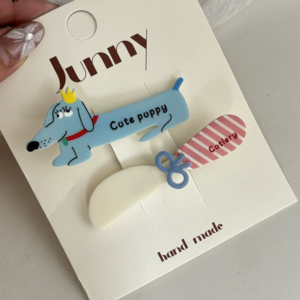 1# blue dog pink knife hairpin pair