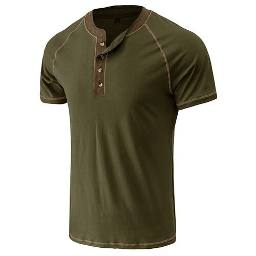 2025 Summer New Cross-Border European & American Men's T-Shirt – Amazon Men's Henley Shirt, Wholesale Short-Sleeve for International Trade