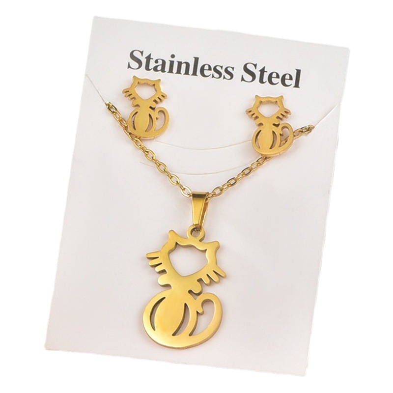 INS transfronteriza de acero inoxidable chapado en oro no es fácil de desvanecerse animal amor collar pendientes amor joyería de titanio traje de acero