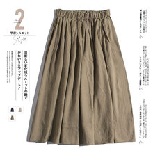 外贸出口日单9支纯亚麻松紧腰文艺森系A字褶皱中长款大摆半身裙