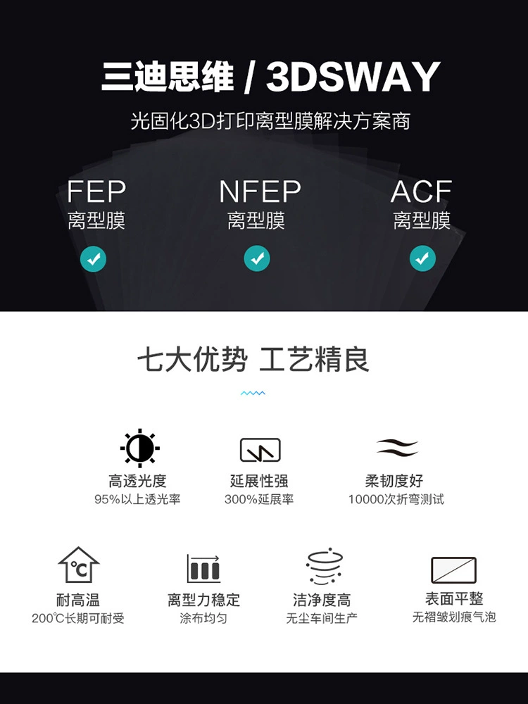 Аксессуары для 3D-принтера 3DSWAY с функцией светового отверждения: универсальная смоляная пленка ACF для снятия отливки, подходит для LCD, DLP и SLA технологий.