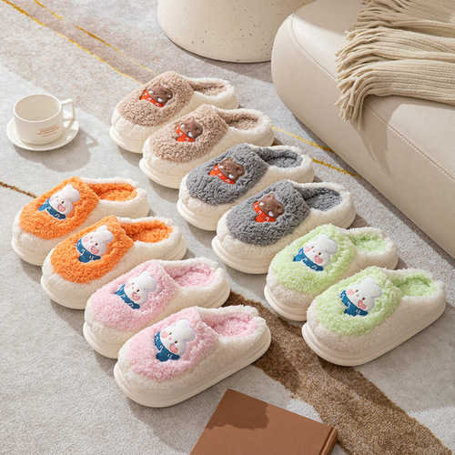 Thick-soled fluffy cotton slippers for women, suitable for autumn and winter outdoor wear, indoor home comfort and warmth, foot-melting couple's cotton shoes for men