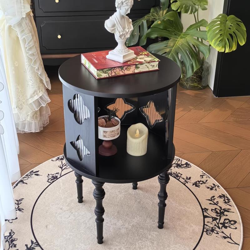 French-Style Mid-Century Solid Wood Side Table, Vintage Small Table, Sofa Side Table, Four-Leaf Clover Corner Table, Tea Table Side Table