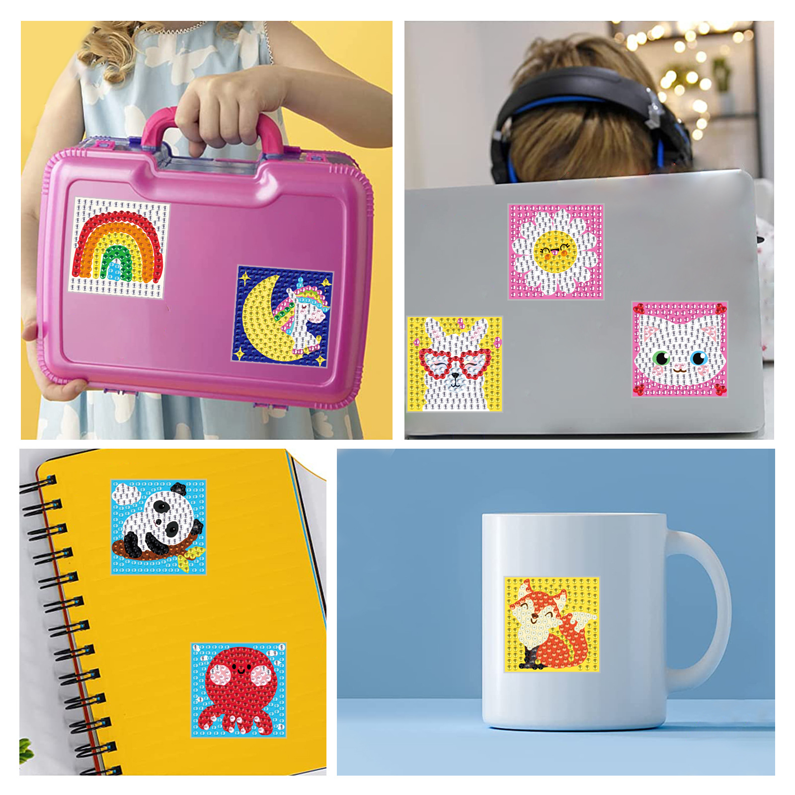 Los mejores dibujos animados de animales pequeños dibujos de diamante pegatinas DIY aleatorias pegatinas de pared pegatinas hechas a mano para niños cristal brillante diamante