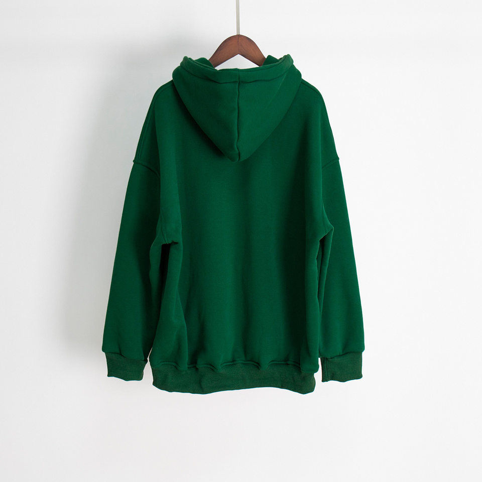 Áo hoodie nỉ lông dáng rộng có mũ và túi, tay dài, dáng unisex — Màu cà phê, Màu hồng, Màu xám, Màu đen chi tiết 9