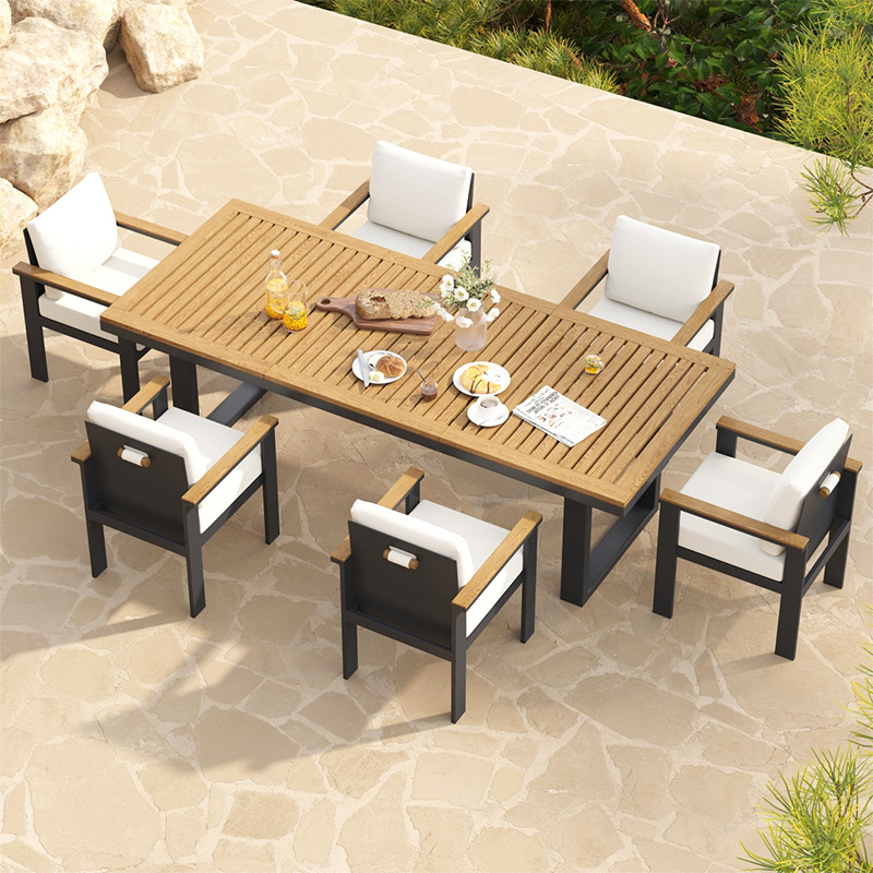 Mesa y silla al aire libre terraza villa impermeable y protector solar comedor hotel al aire libre anti-corrosión muebles de ocio de teca image 9
