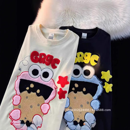Spring Season Cute Plush Cotton Loose Casual Short Sleeve T-Shirt Trend Brand Live Streaming