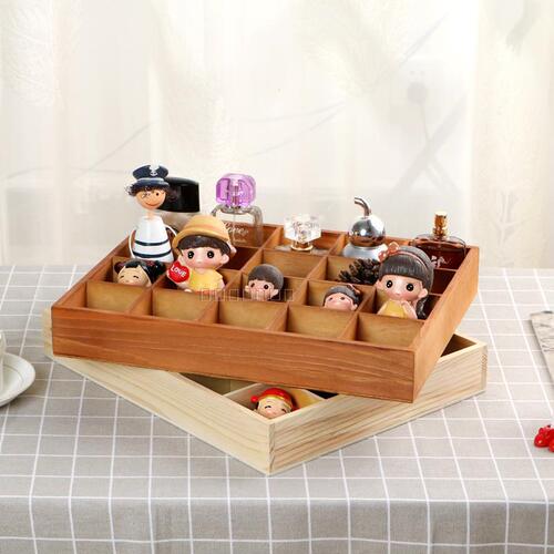 IYR7 Desktop Small Grid Storage Wooden Box, Simple Real Wood Retro Multi-Compartment Large Size Makeup Underwear Jewelry Organizer