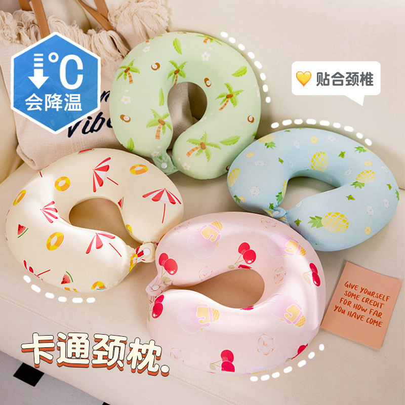 almohada de seda de hielo en forma de U, almohada de cuello de algodón, almohada de cuello, almohada de avión, almohada para dormir, almohada de cabeza, almohada de cuello.