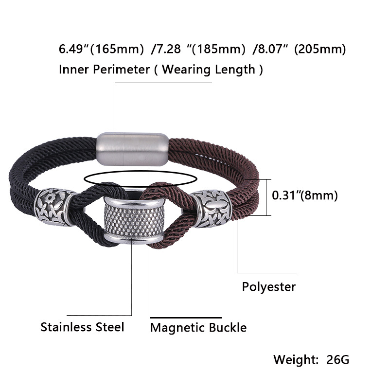 45g Weight 304 Stainless Steel Pendant Material Bracelets Classification Milan Rope Chain Material Cord String Chain Type Street Occasion 304 Stainless Steel, rope Material Color Block Pattern All Seasons Season Men's Gender Plating Design Streetwear Style Streetwear Color Block 304 Stainless Steel Rope Plating Men's Bracelets Men Cord & Leather Bracelets 6
