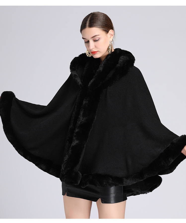 Wollkragen mit Kapuze Cape Cape Übergröße lockerer Capemantel Damen_voghion.com