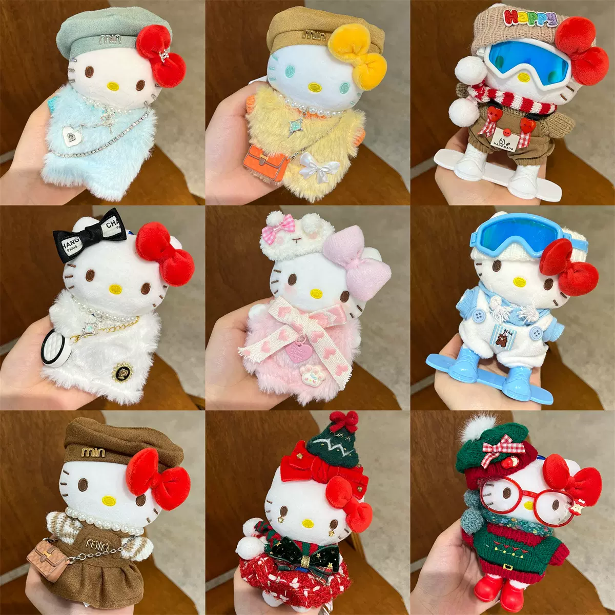 正版秋冬kt猫毛绒HelloKitty钥匙扣滑雪装扮毛绒头套装饰包包挂件