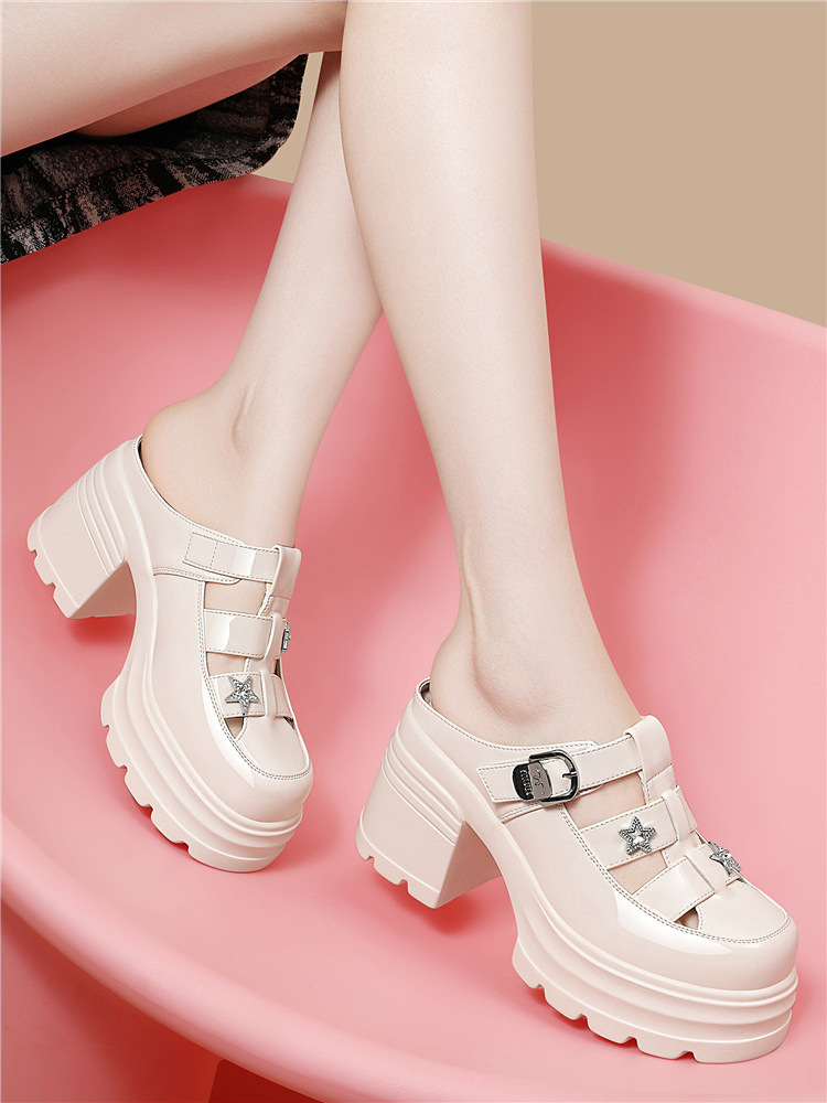 Sandal nữ tăng chiều cao đế dày 8 cm, mũi kín hở gót, thoáng khí, phong cách khí chất — 6069 Da đen, 6069 Màu be chi tiết 14