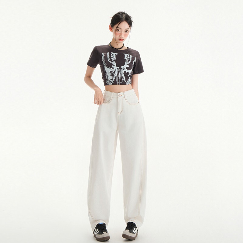 Zy&2025 Spring and Summer Main Promotion Ivory White Wide-Leg Scimitar Jeans Women's High-Waisted Loose Straight Floor-Length Banana Pants