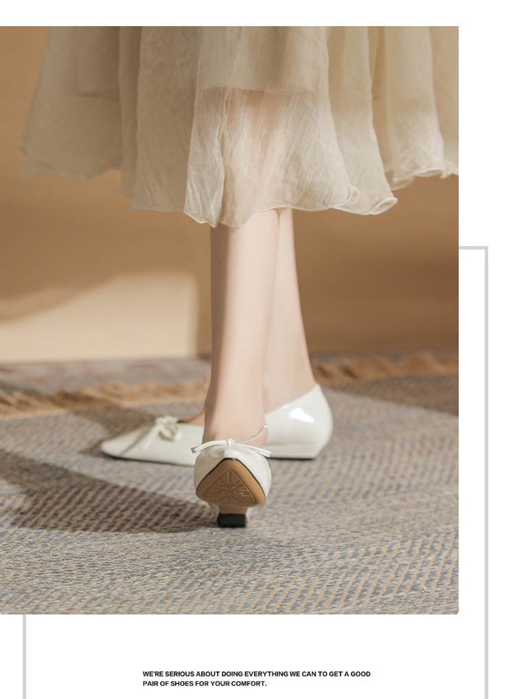 Giày cao gót nữ mũi nhọn gót wedge kiểu Pháp, gót thấp đa năng, miệng giày nông — màu đen chi tiết 11