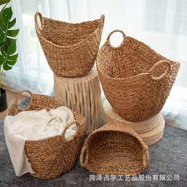 跨境水葫芦草编收纳篮大容量脏衣篓商用酒店餐馆衣服收纳篮玩具筐