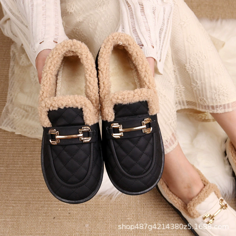 Модные хлопчатобумажные сапоги 2024 зимние новые женские хлопчатобумажные туфли плюс бархатная водонепроницаемая бобовая обувь дикие теплые снежные сапоги