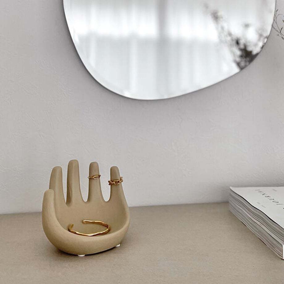 Ins viento cerámica palma adorno soporte de joyería decoración de mesa soporte de anillo soporte de almacenamiento de joyería decoración suave