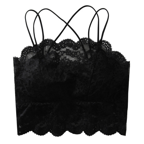 French cross-stitch lace beauty backless camisole bralette strapless backless bra with cushion for underwire and non-slip spaghetti straps underwear thin