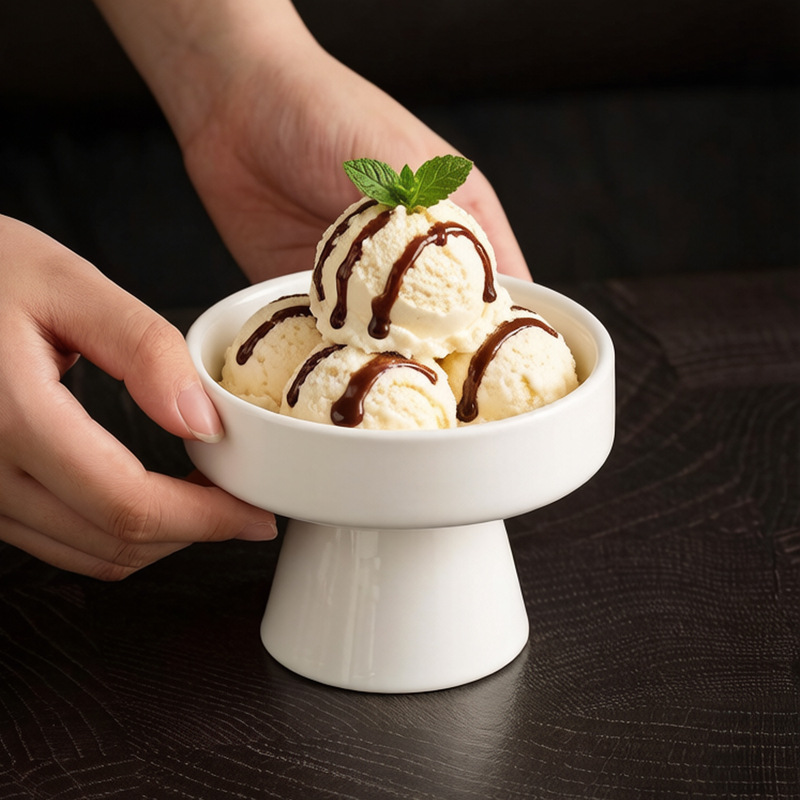 Japanese-Style Tall Bowl, Dried Fruit Plate, White Porcelain Tall Plate, Restaurant Ice Cream Dessert Bowl, Chinese Cold Dish Bowl, Commercial Use