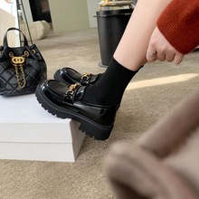 皮版~皮厚底乐福鞋女2024冬季加绒保暖英伦复古圆头小皮鞋女