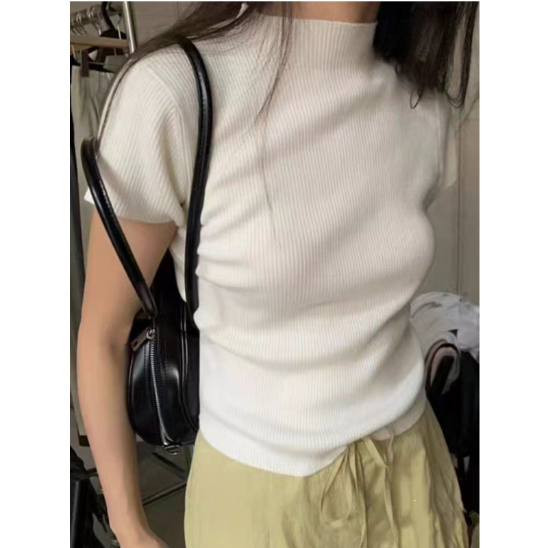 Half-Turtleneck Short-Sleeved Knitwear for Women 2026 New Summer Design Slim Fit Short Knit Top