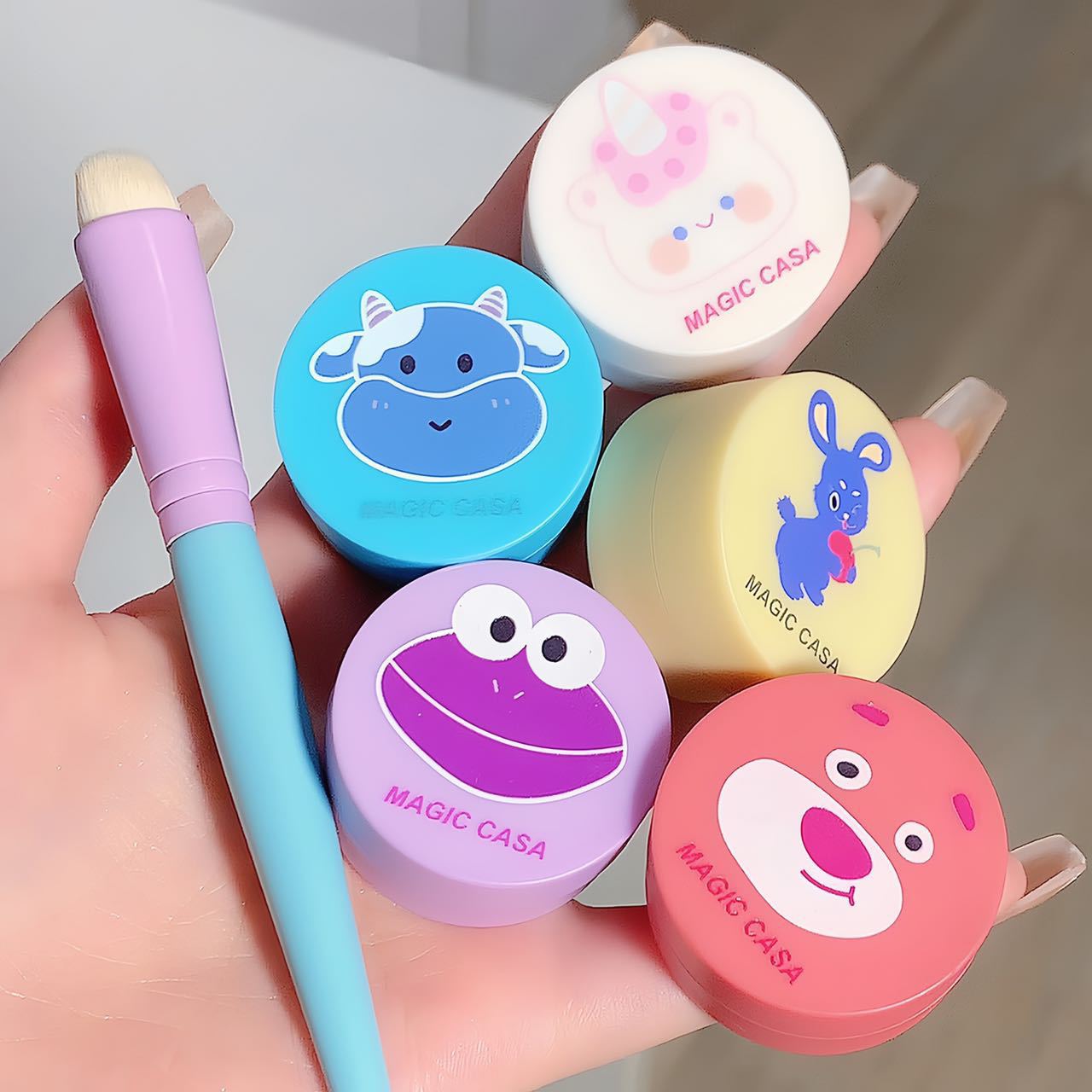MAGIA CASA cartoon pattern lip gloss Velvet matte lipstick, cute round bottle portable lip gloss undefined
