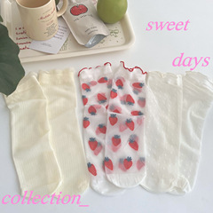 Summer New Thin Transparent Silk Stockings Strawberry JK Lolita Fringe Earlobe Edge Socks for Girls Cute Breathable Velvet