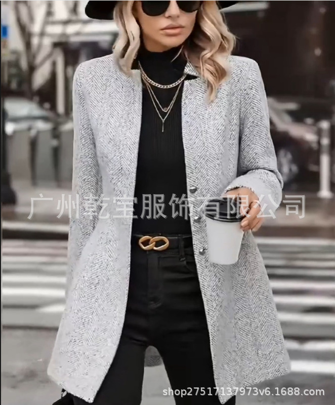 2025现货新款跨境外贸欧美女装热销款春秋款单排多扣立领西装外套|undefined