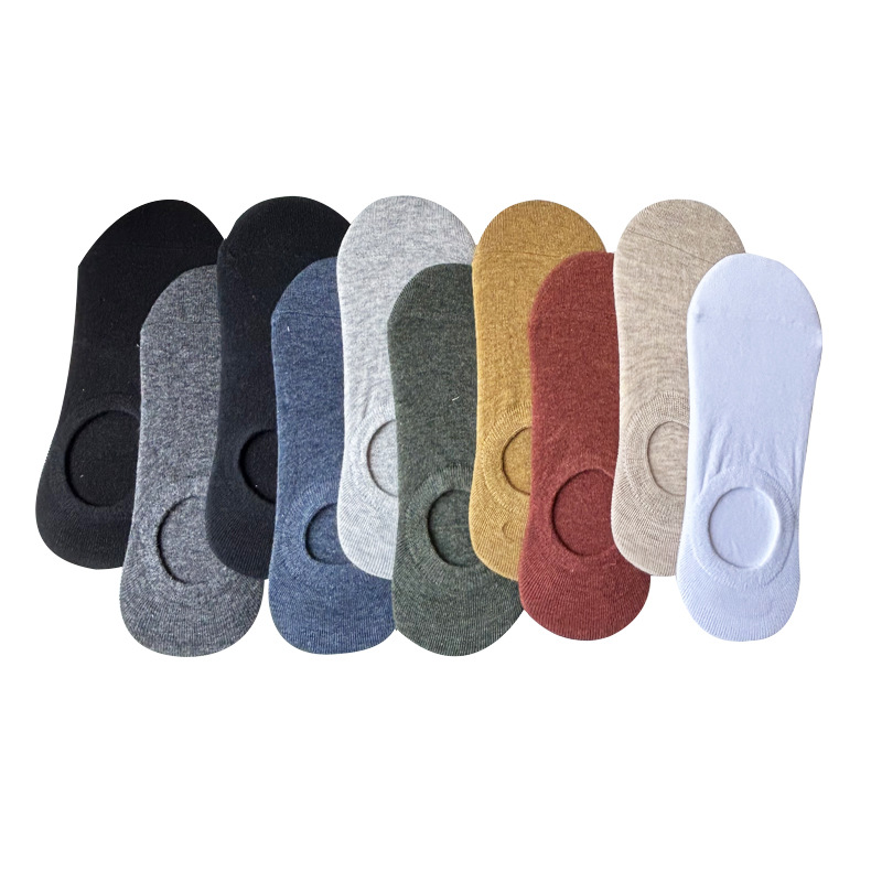 Calcetines de los hombres de corte bajo antideslizante silicona invisible todo partido casual color sólido calcetines de algodón fábrica al por mayor
