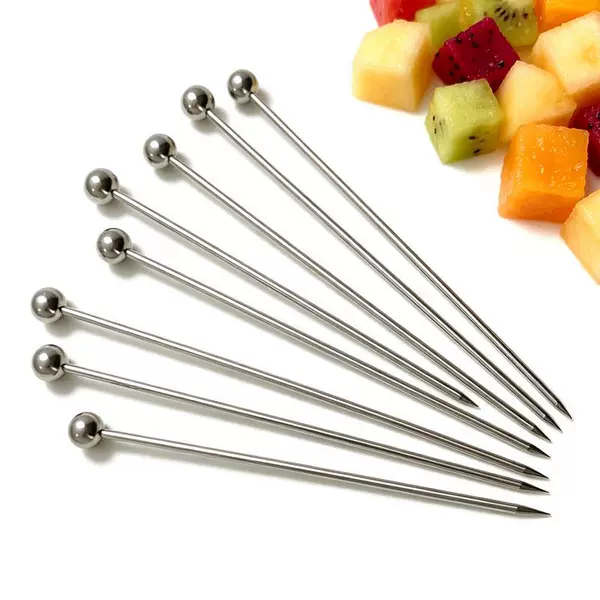 Fruit Salad Fruit Picks, Round Bead Cocktail Decoration Picks, 304 Stainless Steel Fruit Skewers, Martini Cocktail Picks