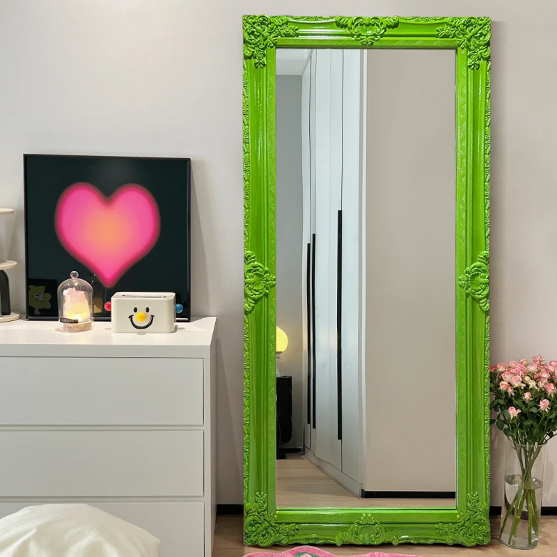 多巴胺穿衣镜复古植绒雕花全身镜服装店试衣镜ins风艺术落地镜子