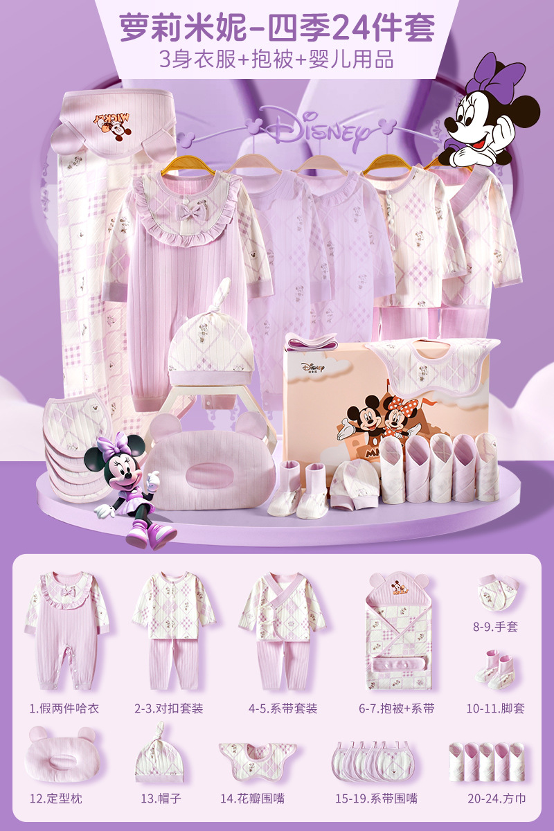 ディズニー ベビーギフトボックス 新生児服 純綿セット 新生児 女の子 満月祝いギフト 高級