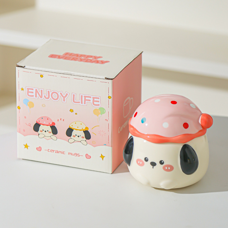 Caricatura perrito lindo taza con tapa de oficina taza de agua para pareja de chicas taza de agua taza de regalo taza de café