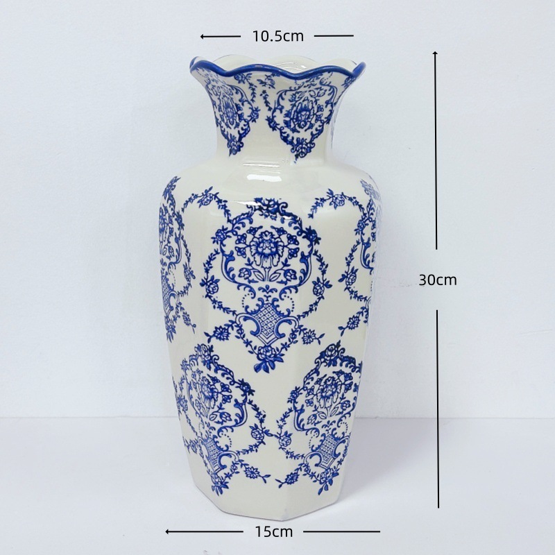 高級感のある新中式レトロな青花磁器の花瓶、フラワーアレンジメント、水栽培の花、リビングルームや玄関の装飾品