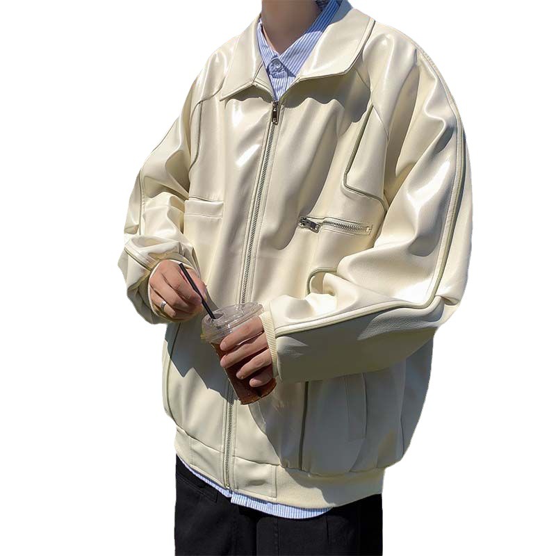 Primavera y otoño chaqueta de cuero de los hombres de cuero PU guapo casual retro motocicleta Hong Kong estilo moda guapo marca de moda chaqueta de estilo coreano