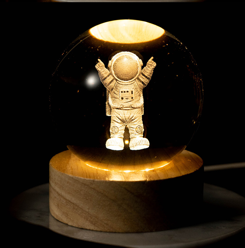 Luminoso Galaxy talla interior Luna bola de cristal luz la noche creativa decoración escritorio USB base madera regalo para niños y niñas