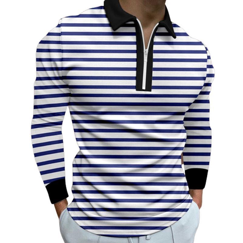 Camisa POLO de solapa de hombre básica simple con estampado digital, camisa delgada de manga larga con cremallera MB14