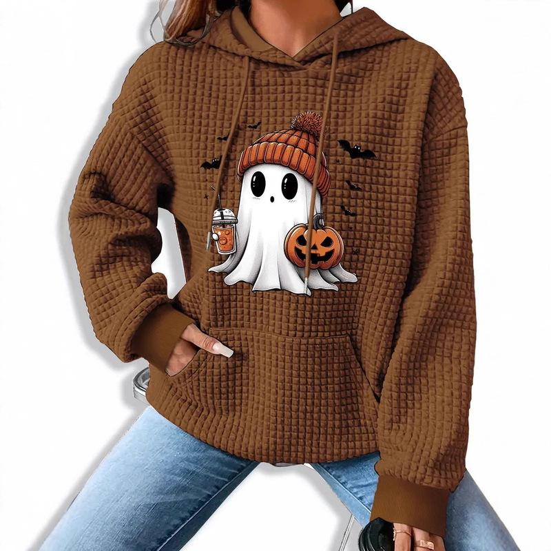 2025 Autumn and Winter New Trendy Brand High Street Hip-Hop Waffle Ghost Print Sweatshirt Loose Hoodie Jacket Top 2025 Autumn and Winter New Trendy Brand High Street Hip-Hop Waffle Ghost Print Sweatshirt Loose Hoodie Jacket Top