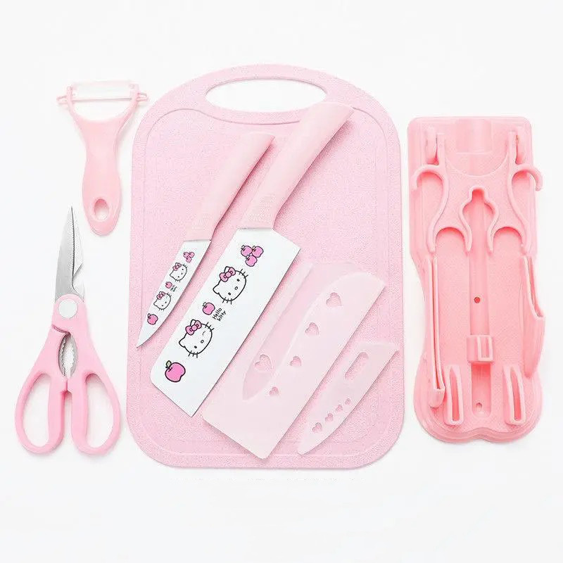 [pink] 6-piece cutting board and kitchen knife set (comes with knife cover)