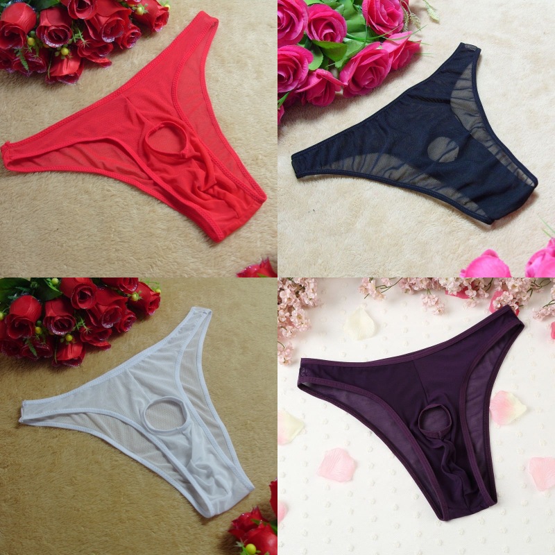 Sexy Underwear Men's Sexy Perspective Underwear High Stretch Mesh Loophole Briefs T-string A050