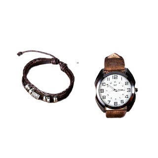 Men's Fashion Simple Belt Quartz Watch + Bracelet Set-2pcs/set Factory Direct Sales