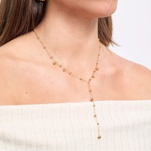 欧美简约圆珠流苏项链女冷淡风镶钻锆石长款毛衣链18k镀金不掉色