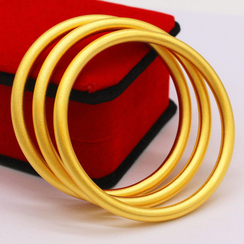 Overseas Sand Gold 5mm Ancient Craft Inheritance Women's Sandblasted Plain Solid Copper Plated Gold Bracelet Wholesale Supply