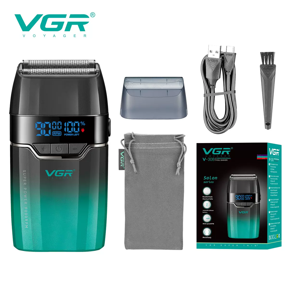 VGR308跨境新款男士专用自刮油头光头增白器数家用显往复式剃须刀