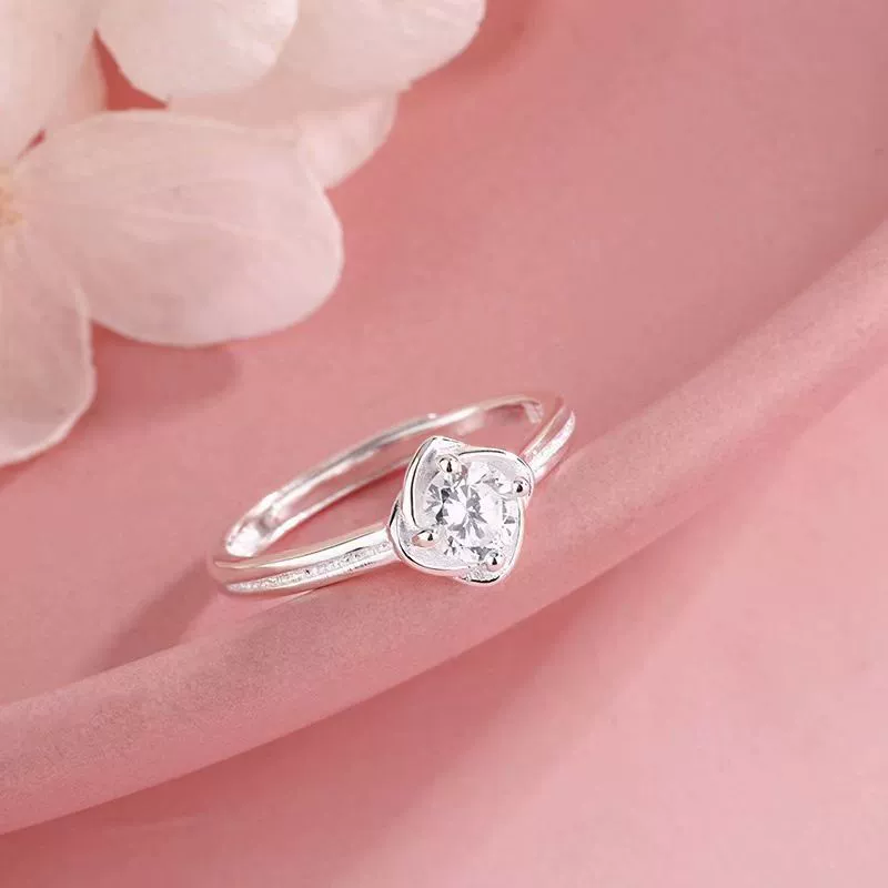 Серебряный браслет, кольцо с камнем из циркона, обручальное кольцо, размер 7254, четырехлистный клевер, образец серебра 990, японский и корейский, простой и элегантный дизайн, на указательный палец