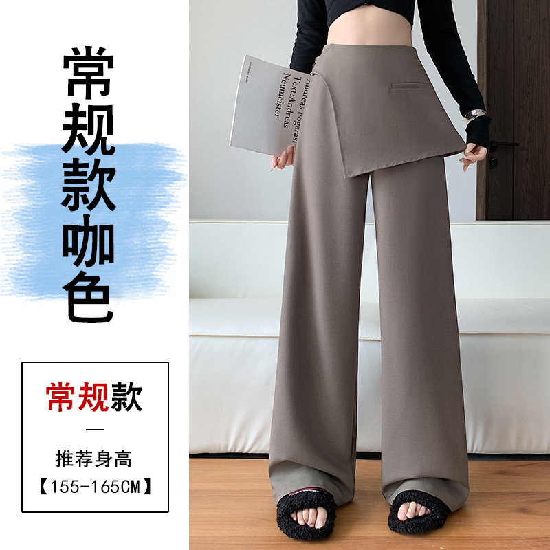假两件设计感西装阔腿裤女秋季新款屁帘高腰遮胯显瘦休闲直筒裤子|undefined