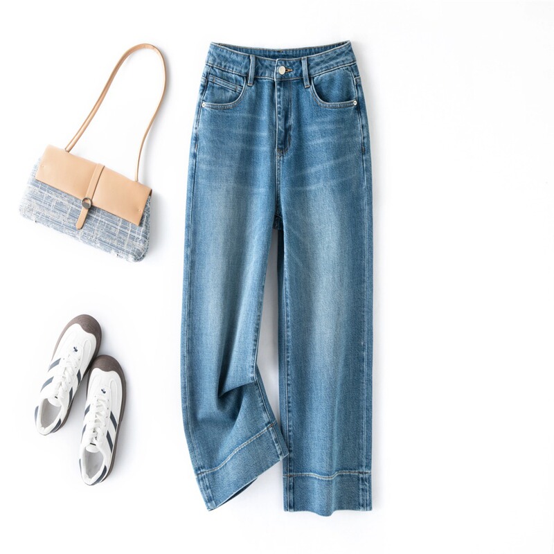 Blue Cropped Jeans for Women, 2026 Spring New Style, Four-Way Stretch, Petite Fashion Narrow Straight-Leg Pants Blue Cropped Jeans for Women, 2026 Spring New Style, Four-Way Stretch, Petite Fashion Narrow Straight-Leg Pants
