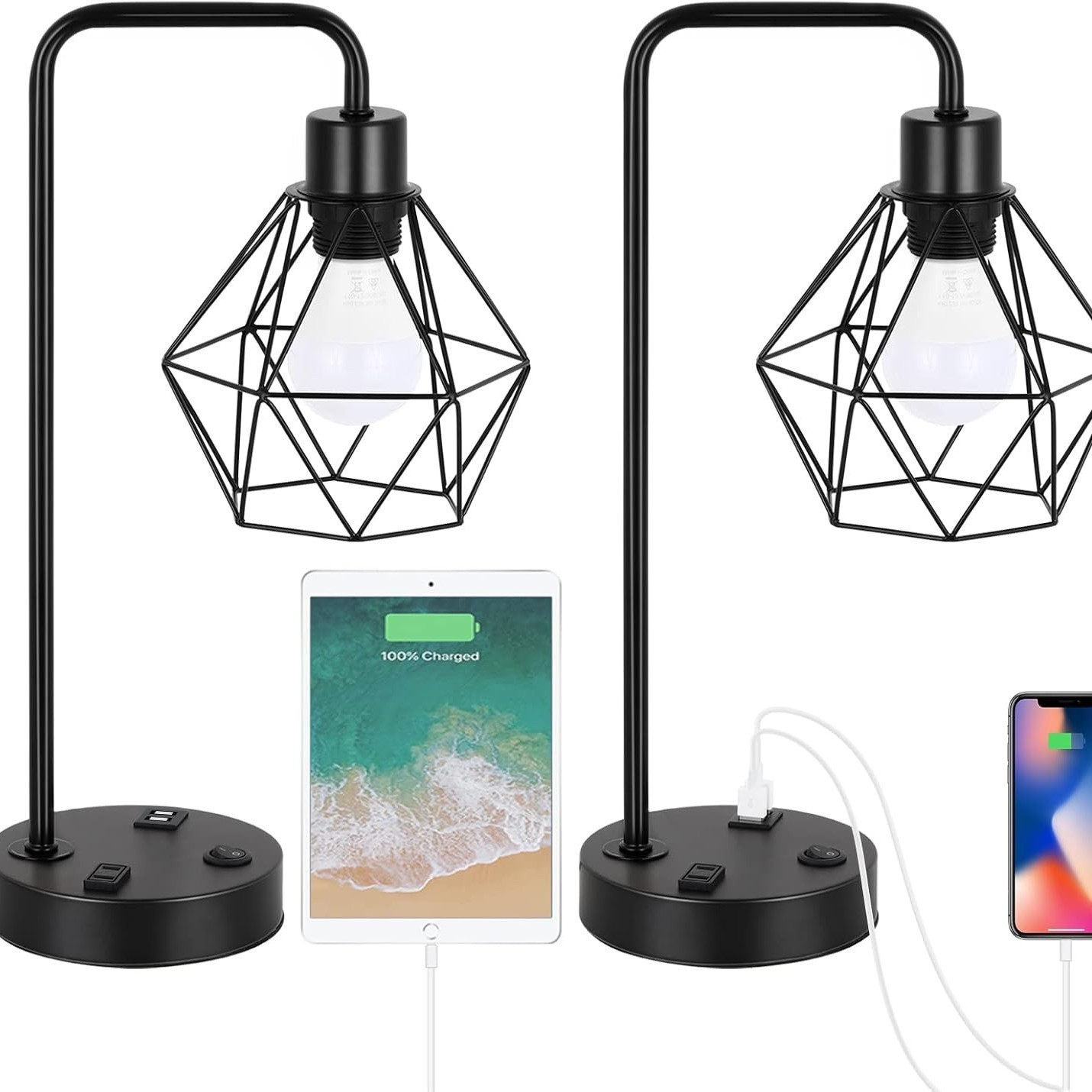 Transfronterizo Zhongshan lámparas dormitorio cabezal de cama para niños estudio atenuación táctil doble USB carga lámpara de escritorio atenuable